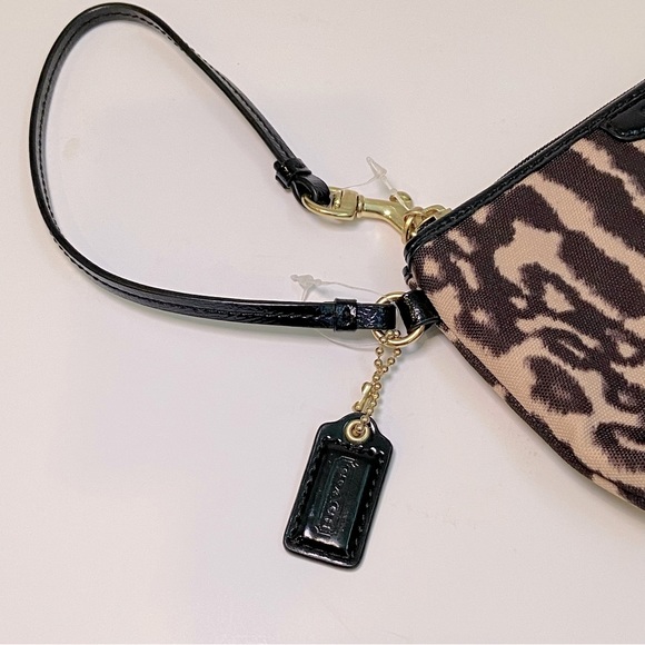 COACH Animal Print Wristlet Black Patent Leather Trim Gold Toned Hardware - Picture 10 of 13